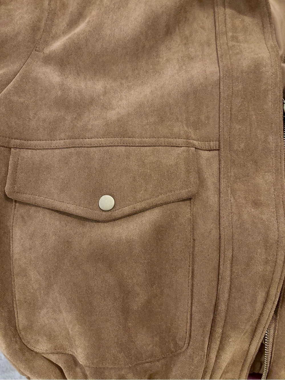 ANWND Chestnut Suede Bomber Jacket Oversized Faux Leather Aviator Moto - Picture 6 of 6